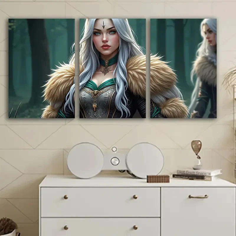 3pcs Woman In Forest Dress Wall Art Set Canvas Framed 50x70cm - High Quality Print 100% Australian Made Wall Canvas Ready to Hang