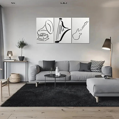3pcs Black Line Drawing Musical Instruments Metal Print Ready to Hang Art
