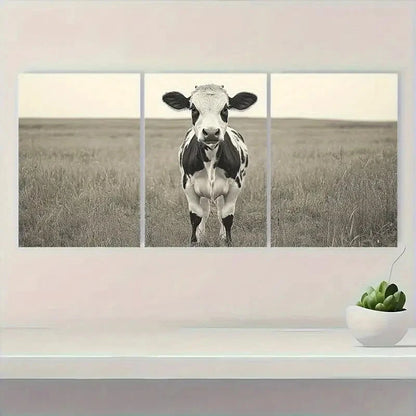 3pcs Black and White Cow Modern Farmhouse Style Metal Print Ready to Hang Art