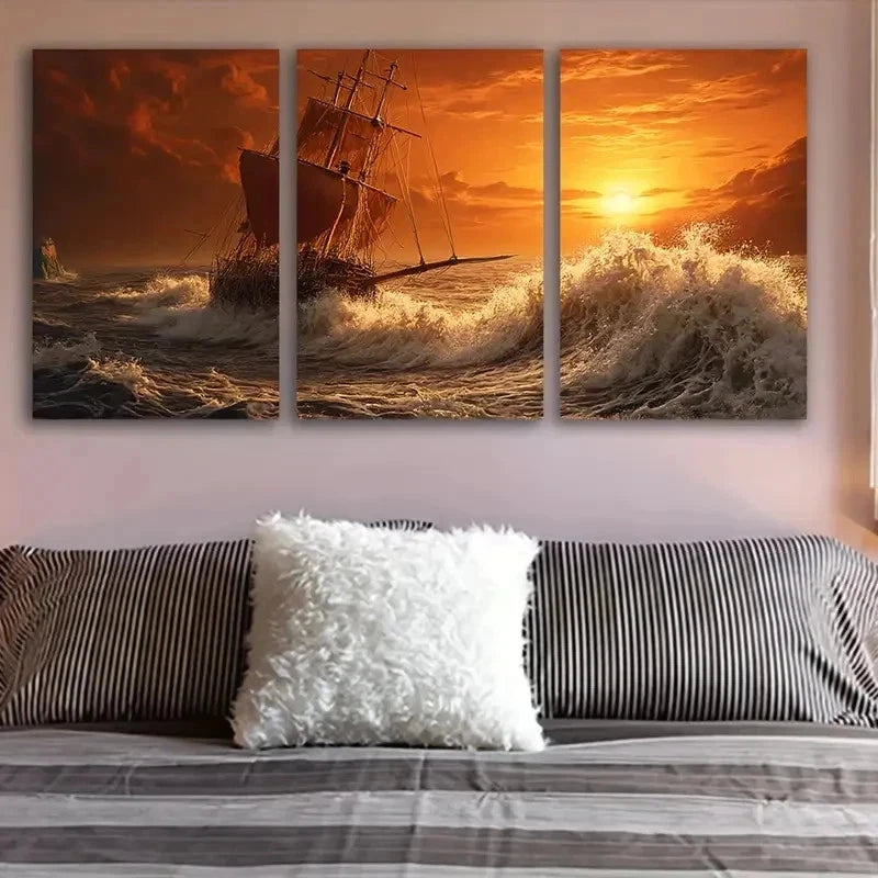 3pcs Abstract Sailingship Art Posters Wall Art Set Canvas Framed 40x60cm - High Quality Print 100% Australian Made Wall Canvas Ready to Hang