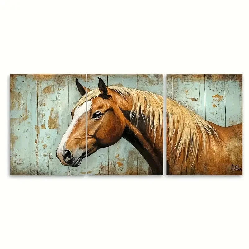 3pcs Horse Painting Farm Animals RT Wall Art Set Canvas Framed 60x90cm - High Quality Print 100% Australian Made Wall Canvas Ready to Hang