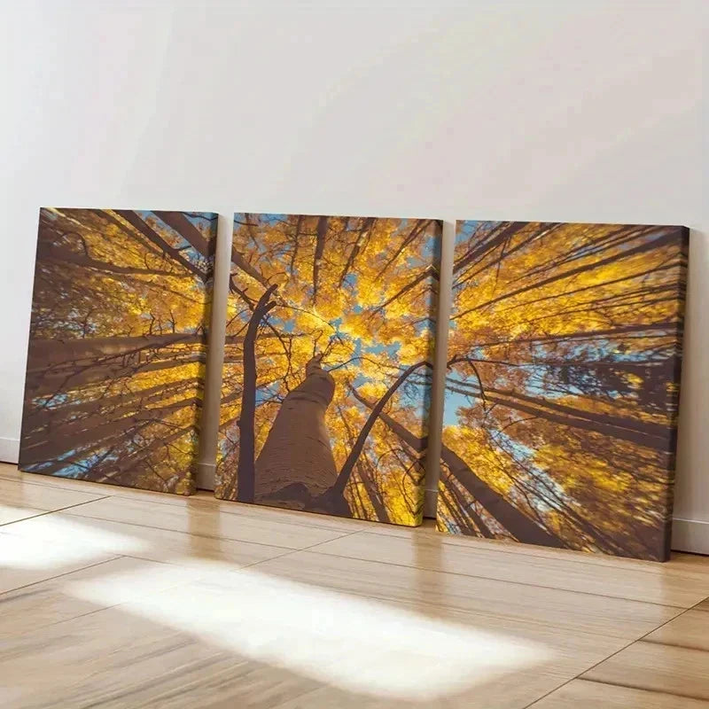 3pcs Nature Landscape Golden Leaves Wall Art Set Canvas Framed 40x60cm - High Quality Print 100% Australian Made Wall Canvas Ready to Hang