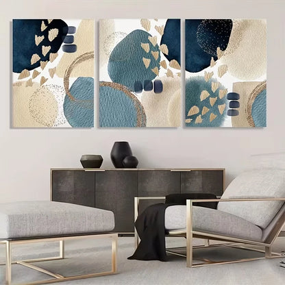 3pcs Blue and Golden Abstract Art   Wall Art Set Canvas Framed 50x70cm - High Quality Print 100% Australian Made Wall Canvas Ready to Hang