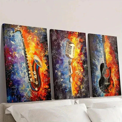 3pcs Colorful Saxophone Guitar Microphone Wall Art Canvas Unframed - High Quality Print 100% Australian Made Wall Canvas