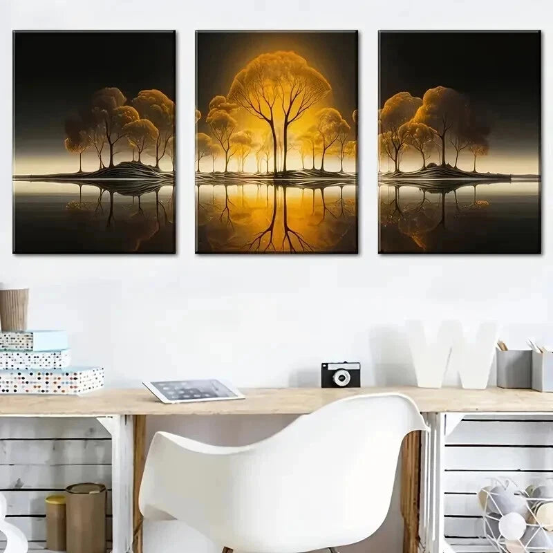 3pcs Featuring Sunset Forest Murals Perfect Wall Art Set Canvas Framed 50x70cm - High Quality Print 100% Australian Made Wall Canvas Ready to Hang