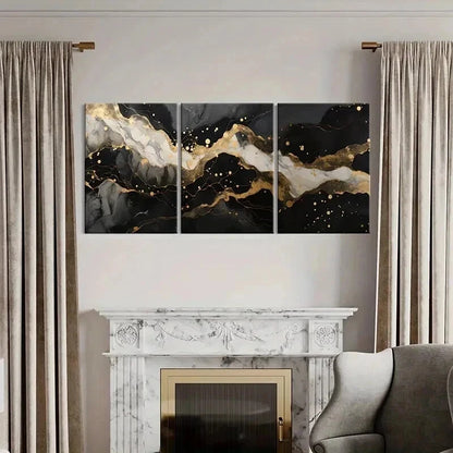 3pcs Abstract Black Gold Marble Texture Wall Art Set Canvas Framed 40x60cm - High Quality Print 100% Australian Made Wall Canvas Ready to Hang