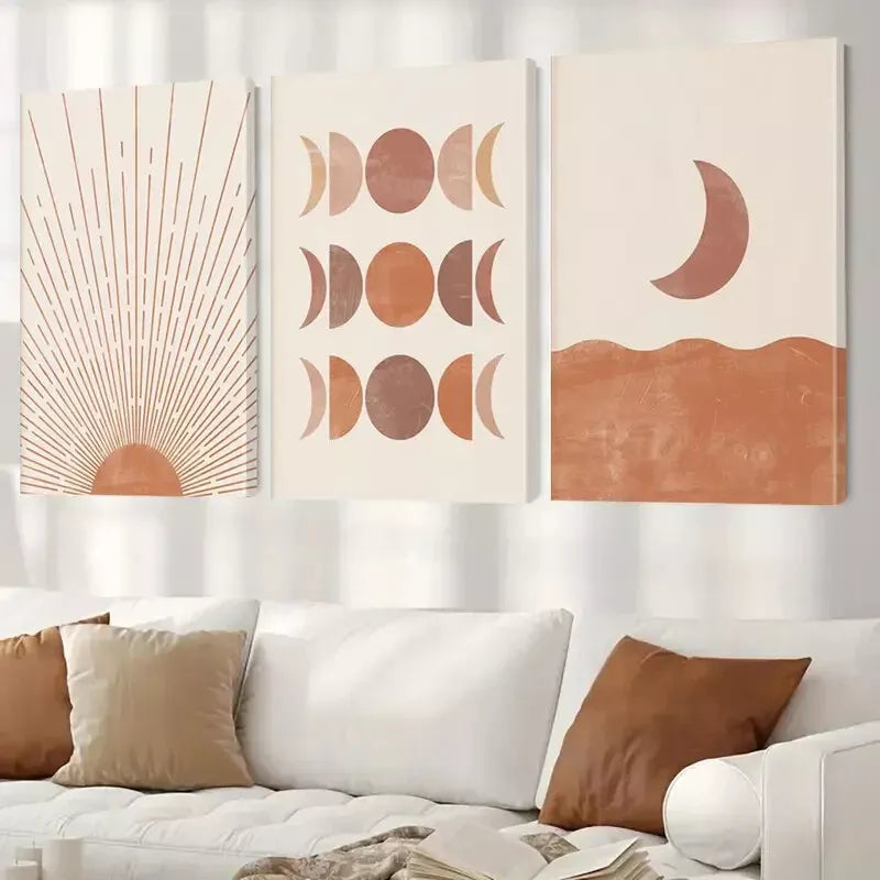 3pcs Abstract Art Coral Pink Minimalist Shapes  Wall Art Set Canvas Framed 50x70cm -  High Quality Print 100% Australian Made Wall Canvas Ready to Hang