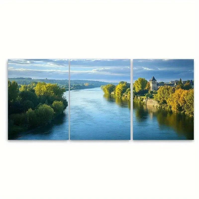 3pcs Champagne Ardenne River RE Wall Art Set Canvas Framed 50x70cm - High Quality Print 100% Australian Made Wall Canvas Ready to Hang
