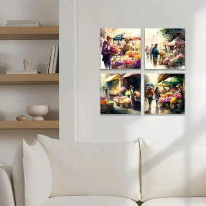 4pcs  Vibrant Flower Market Print Set - Botanical Wall Art Canvas Framed