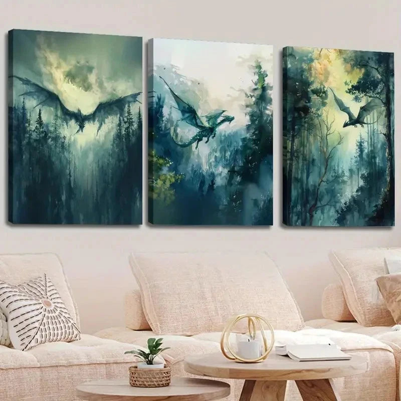 3pcs Dark Academy Mythical Creatures Perfect Wall Art Set Canvas Framed 40x60cm - High Quality Print 100% Australian Made Wall Canvas Ready to Hang
