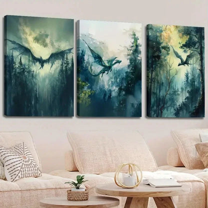 3pcs Dark Academy Mythical Creatures Perfect Wall Art Set Canvas Framed 40x60cm - High Quality Print 100% Australian Made Wall Canvas Ready to Hang