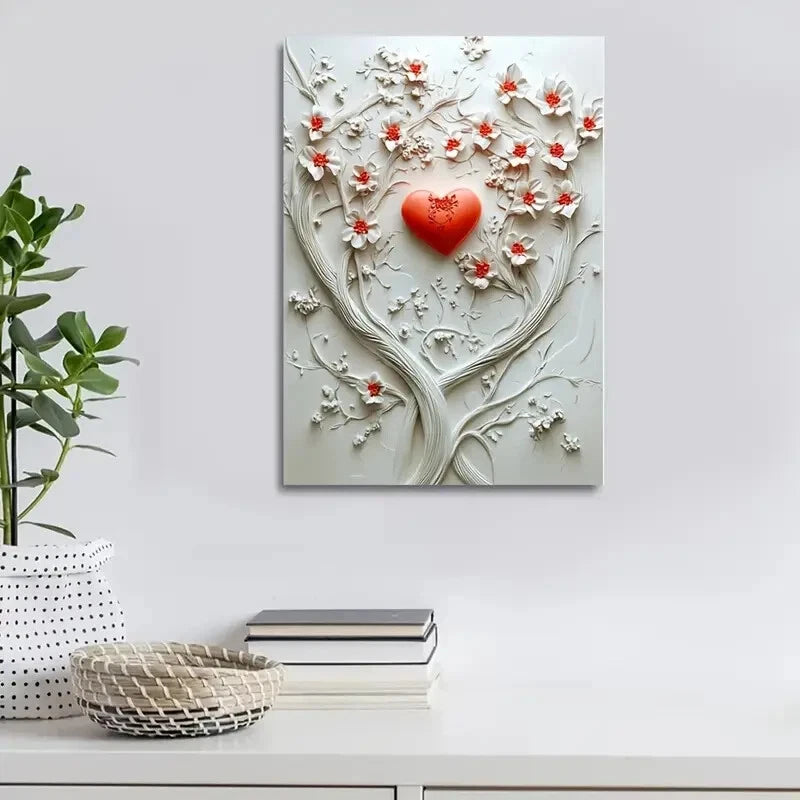 Beautiful Featuring Heart Blossoms Painting 40x60cm Metal Print Ready to Hang