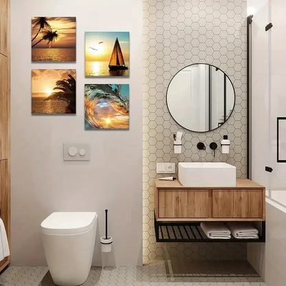 4pcs Tropical Beach Wall Art Canvas Framed