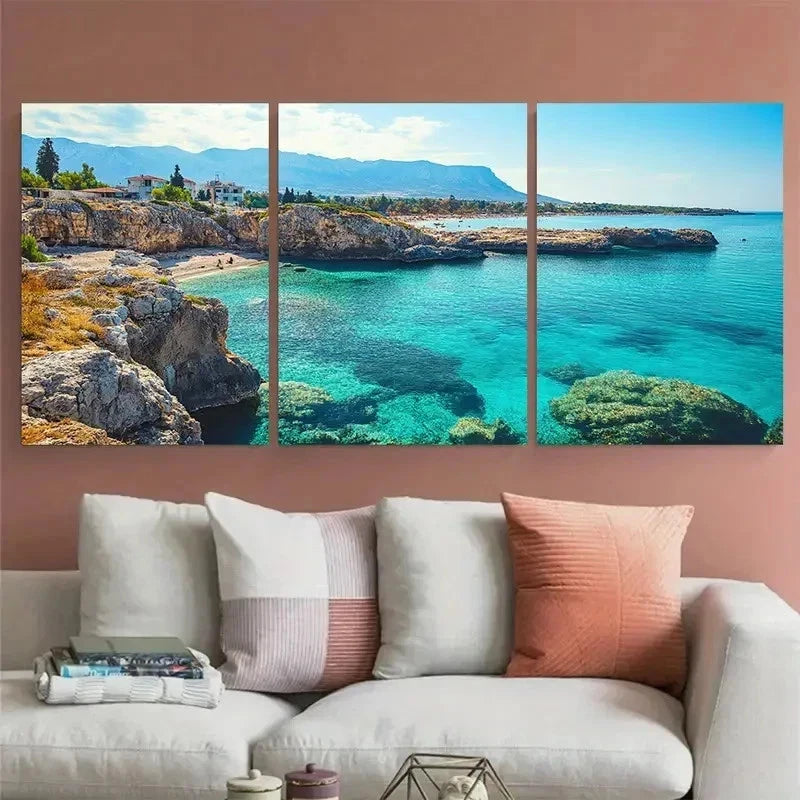 3pcs Cyprus Travel Nature Beauty Perfect Wall Art Canvas Framed 60x90cm