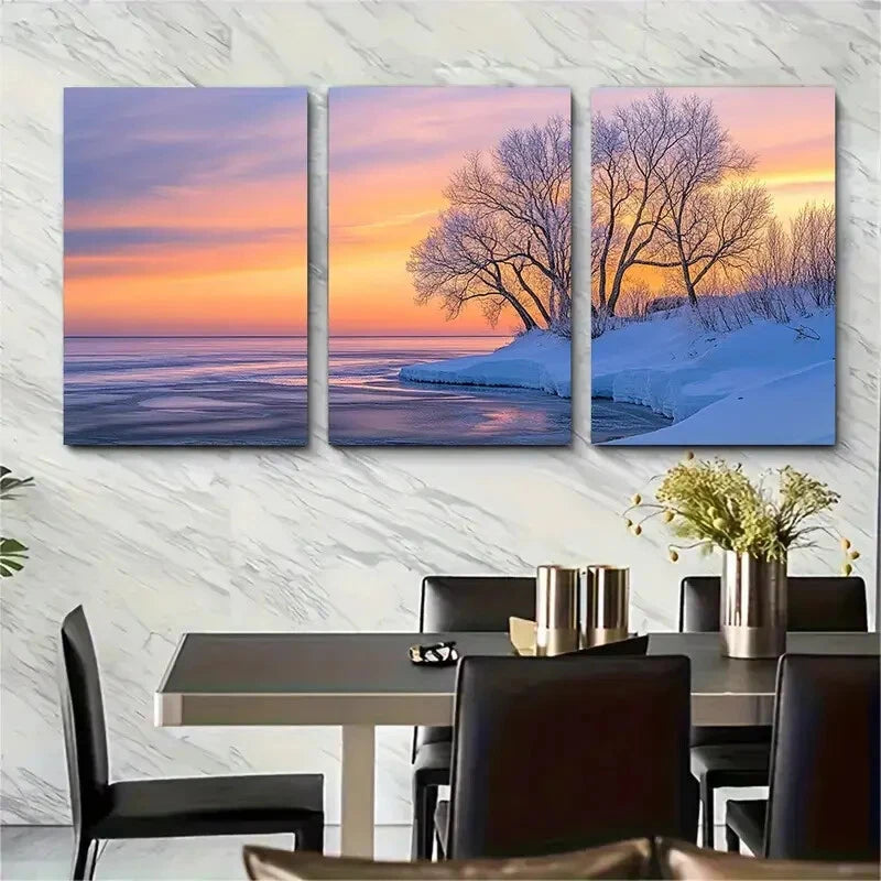 3pcs Coastal Sunset Winter Beach Metal Print Ready to Hang Art