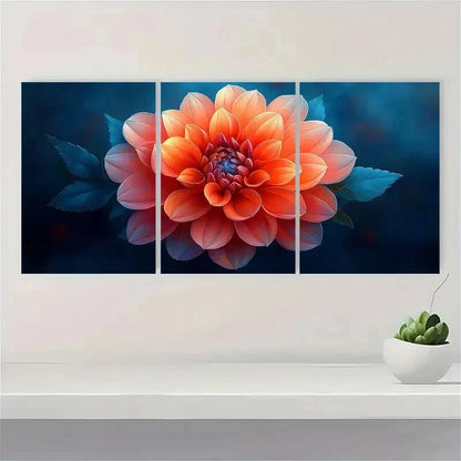 3pcs Dahlia Flower Orange Red Blooms Perfect Wall Art Set Canvas Framed 40x60cm - High Quality Print 100% Australian Made Wall Canvas Ready to Hang