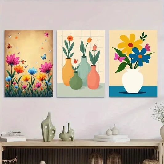 3pcs Colorful Floral Modern Abstract Flower Metal Print Ready to Hang Art