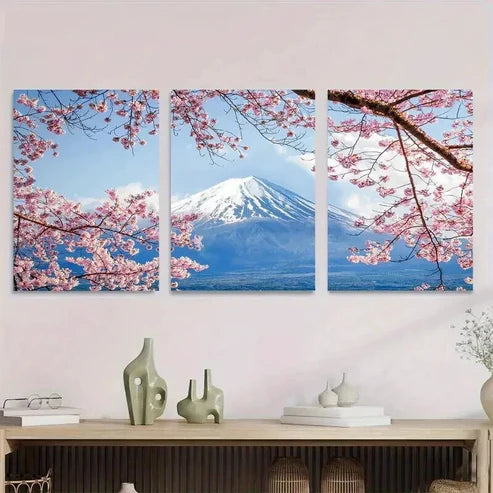 3pcs Cherry Blossom & Mount Fuji Pink Trees Wall Art Set Canvas Unframed - High Quality Print 100% Australian Made Wall Canvas