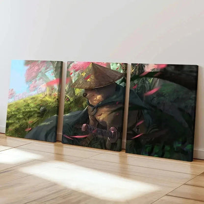 3pcs Japanese Anime Style Samurai Dog Wall Art Set Canvas Framed 40x60cm - High Quality Print 100% Australian Made Wall Canvas Ready to Hang