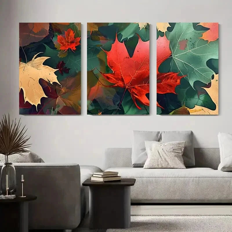 3pcs Autumn Maple Leaf Botanical Abstract Fall Metal Print Ready to Hang Art