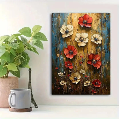 Beautiful Dark Floral Field Of Flowers Painting 40x60cm Metal Print Ready to Hang
