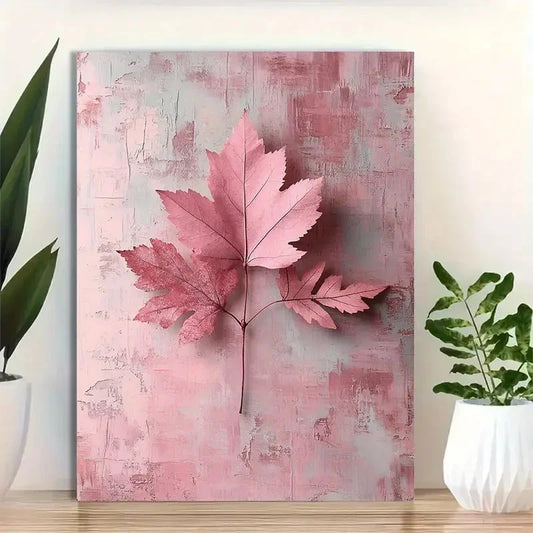 Beautiful Rustic Pink Maple Leaf Painting 40x60cm Metal Print Ready to Hang