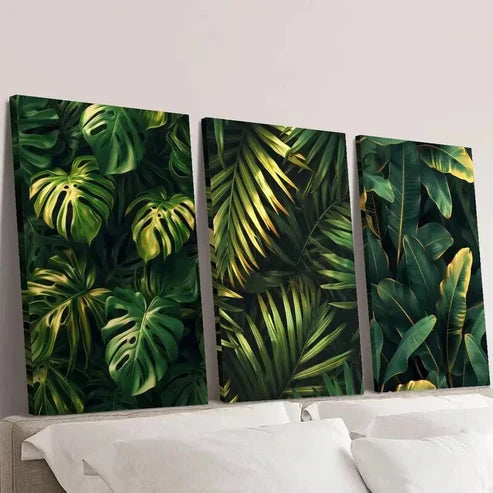 3pcs Tropical Monstera Golden Palm Leaf  Wall Art Set Canvas Unframed - High Quality Print 100% Australian Made Wall Canvas