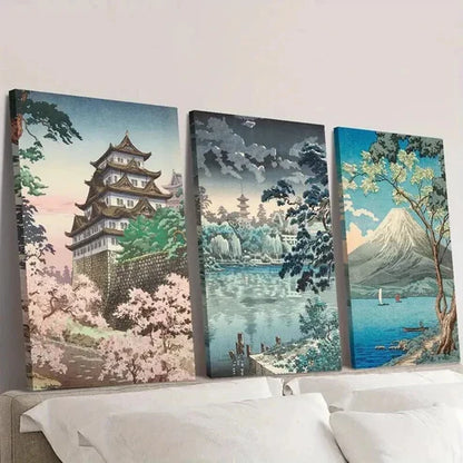 3pcs Japanese Retro Landscapes Decoration Wall Art Set Canvas Unframed - High Quality Print 100% Australian Made Wall Canvas