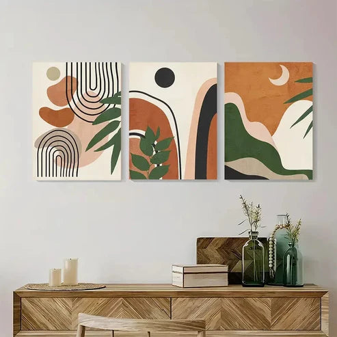 3pcs Abstract Geometric & Botanical Wall Art Set Canvas Unframed - High Quality Print 100% Australian Made Wall Canvas