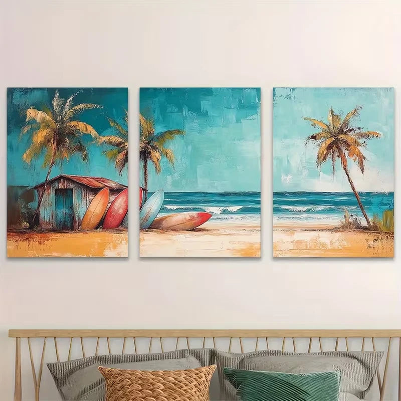 3pcs Surfboards Resting Against Shack Metal Print Ready to Hang Art