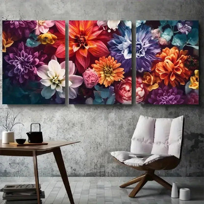 3pcs Abstract Colorful Dahlia Bouquet Wall Art Set Canvas Framed 40x60cm - High Quality Print 100% Australian Made Wall Canvas Ready to Hang