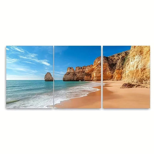 3pcs Portugal Coastal Beach Vintage Seaside Wall Art Set Canvas Framed 60x90cm - High Quality Print 100% Australian Made Wall Canvas Ready to Hang