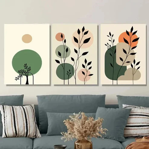 3pcs Modern Abstract Botanical Green Leaf Wall Art Set Canvas Unframed - High Quality Print 100% Australian Made Wall Canvas