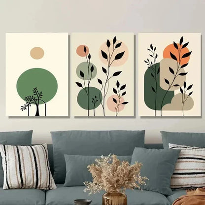 3pcs Modern Abstract Botanical Green Leaf Wall Art Set Canvas Unframed - High Quality Print 100% Australian Made Wall Canvas
