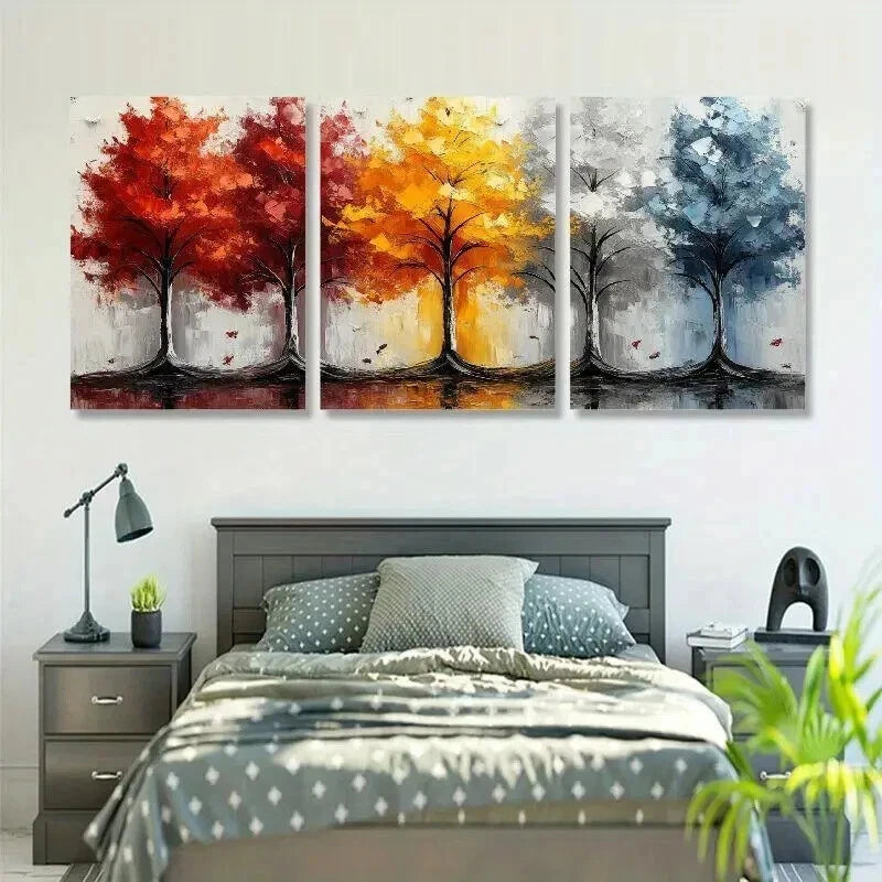 3pcs Colorful Forest Trees Painting Wall Art Set Canvas Framed 40x60cm - High Quality Print 100% Australian Made Wall Canvas Ready to Hang