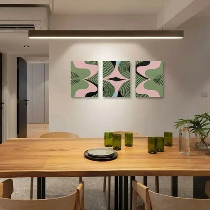3pcs Pink Green Black & Blue Geometric Patterns Metal Print Ready to Hang Art