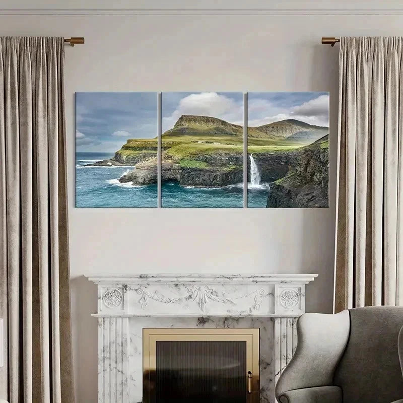 3pcs Múlafossur Waterfall Natural Wall Art Set Canvas Framed 40x60cm - High Quality Print 100% Australian Made Wall Canvas Ready to Hang