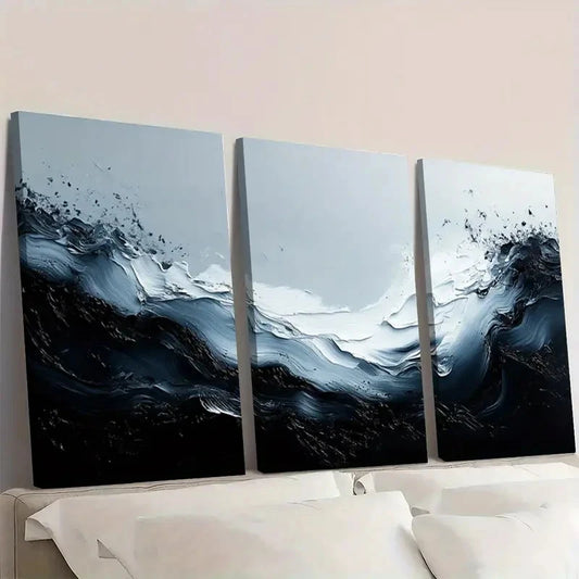 3pcs Minimalist Gray and Black Textured  BT Wall Art Set Canvas Framed 50x70cm - High Quality Print 100% Australian Made Wall Canvas Ready to Hang