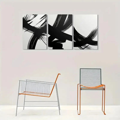 3pcs Abstract Black and White Brushstroke Metal Print Ready to Hang Art