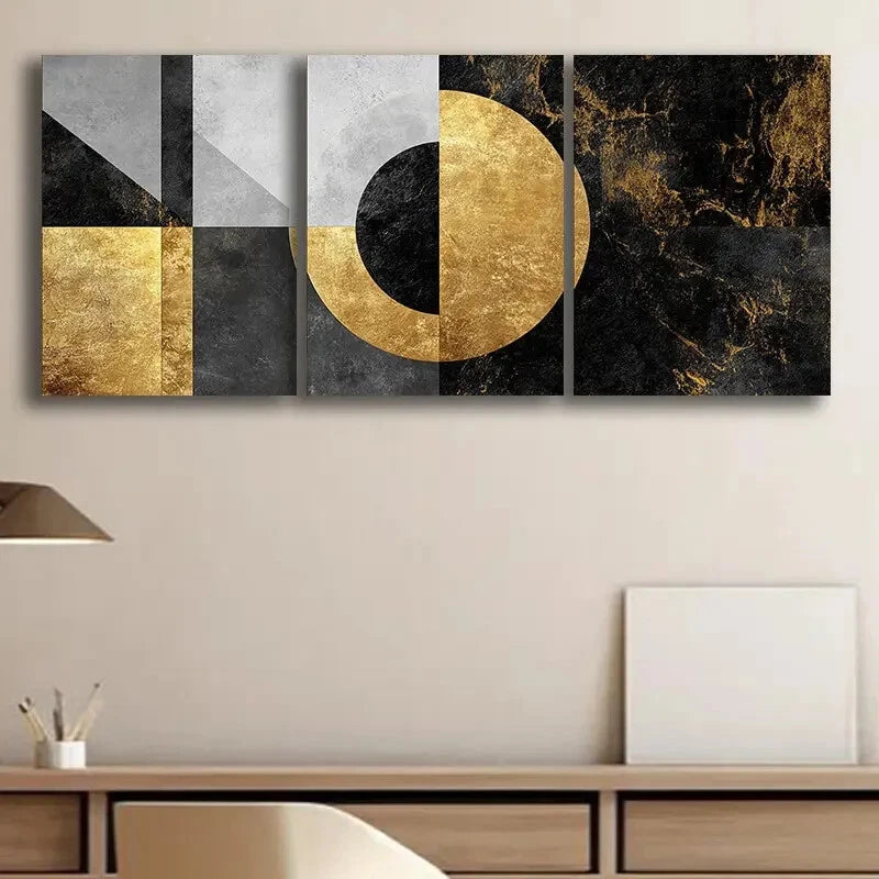 3pcs Golden and Marble Design Modern Metal Print Ready to Hang Art
