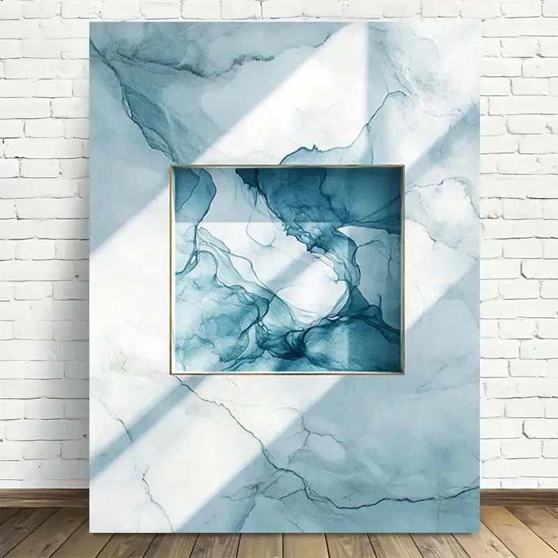 Beautiful Elegant Marble Blue Abstract Modern Painting 40x60cm Metal Print Ready to Hang