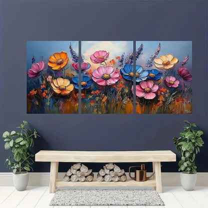 3pcs Vibrant Poppies Wildflowers & Lush Greenery Metal Print Ready to Hang Art
