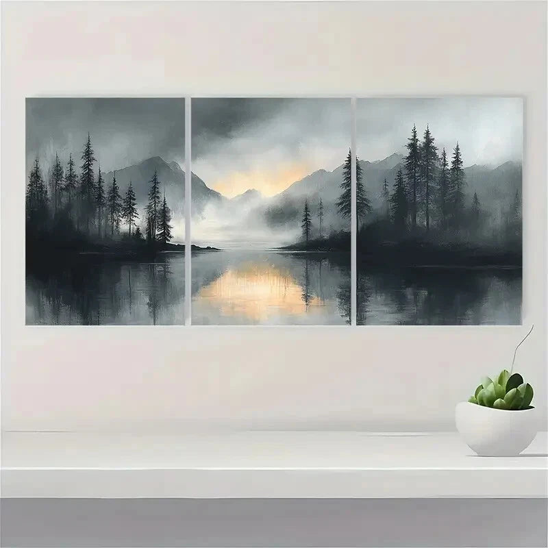 3pcs Gray Watercolor Abstract Landscape Metal Print Ready to Hang Art