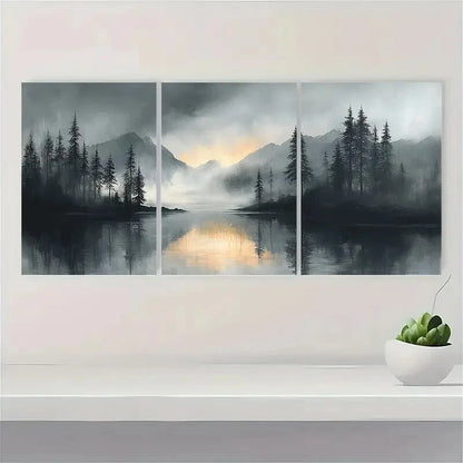 3pcs Gray Watercolor Abstract Landscape Metal Print Ready to Hang Art