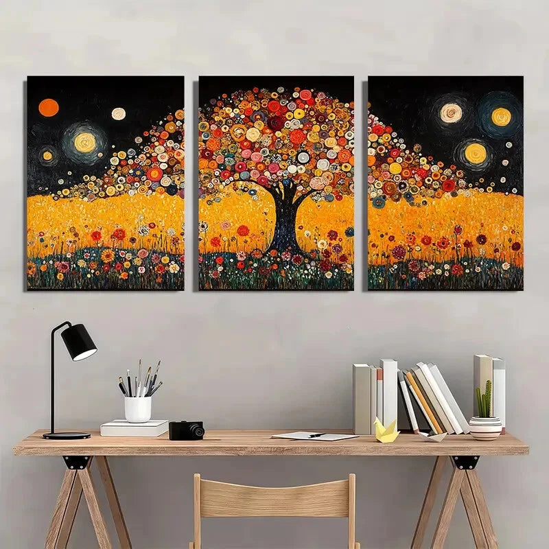 3pcs Vibrant Inspired Floral Tree Metal Print Ready to Hang Art