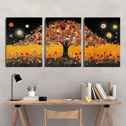3pcs Vibrant Inspired Floral Tree Metal Print Ready to Hang Art