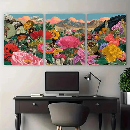 3pcs Vintage Wildflower Mountain Florals Perfect Wall Art Set Canvas Framed 50x70cm - High Quality Print 100% Australian Made Wall Canvas Ready to Hang