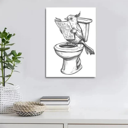 Hand Drawn Bird Reading Newspaper Painting 40x60cm Metal Print Ready to Hang