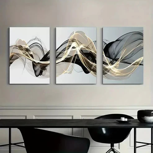 3pcs Abstract Ribbon Painting Canvas Framed 60x90cm - High Quality Print 100% Australian Made Wall Canvas Ready to Hang