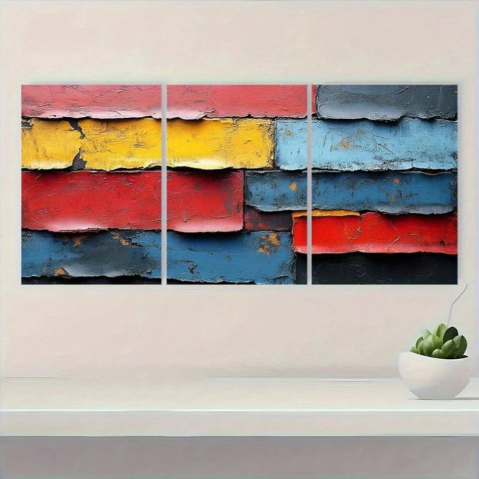 3pcs Rustic Venetian Textured Art Metal Print Ready to Hang Art